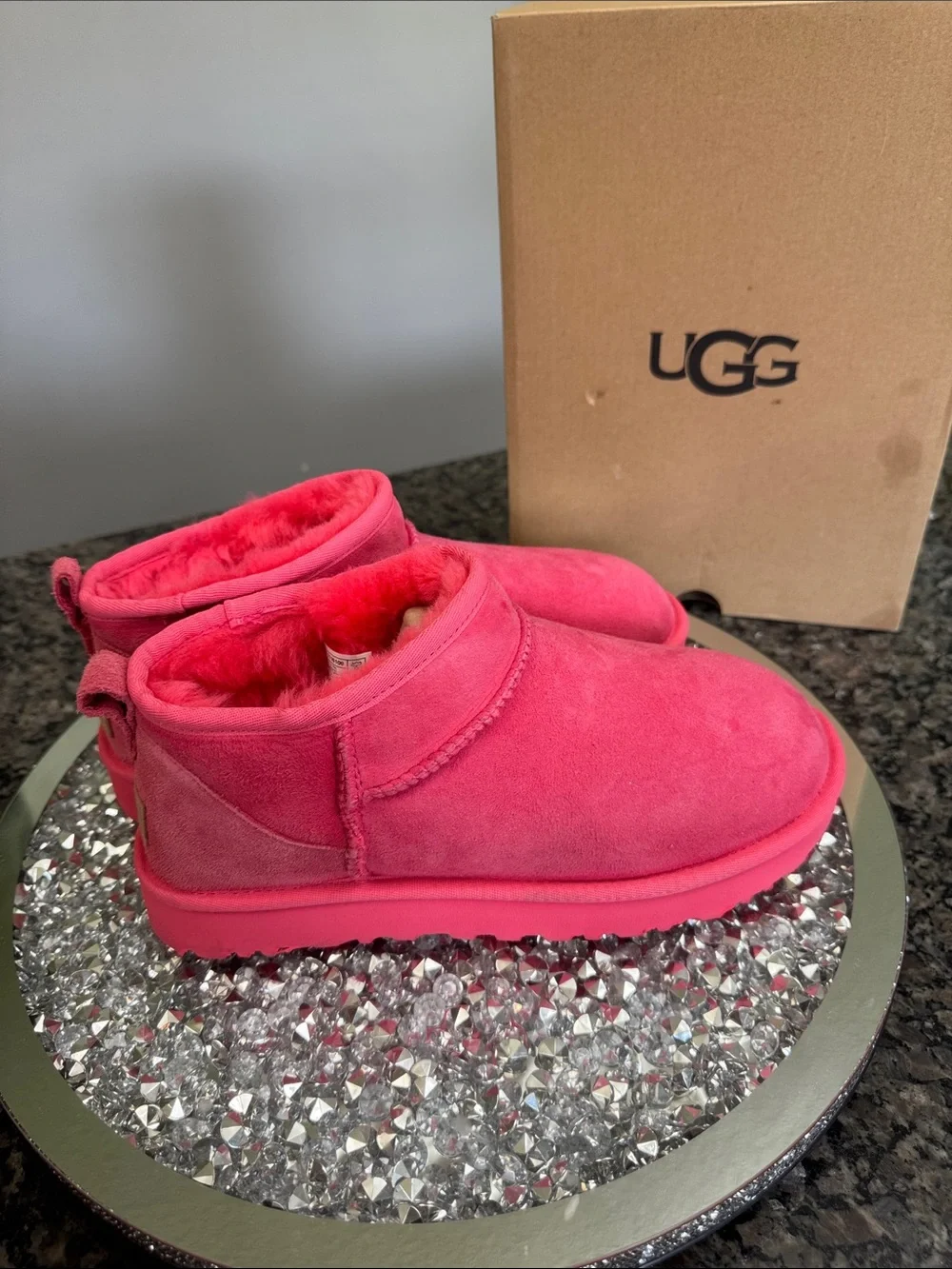 UGG Pink Suede Classic ultra Mini Bootie NEW 9